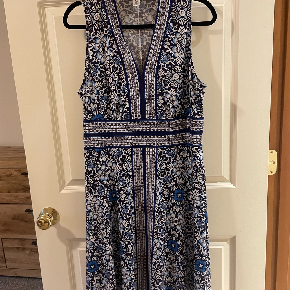 Maggy L  Navy and White Floral Maxi Dress